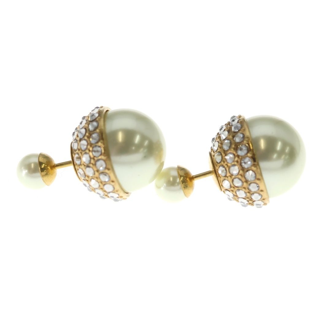 Dior Tribal Ball Rhinestone Faux Pearl Earrings Gold — view 3