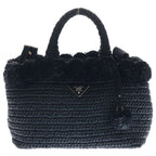 Prada Raffia Pom 2-Way Shoulder Bag Black