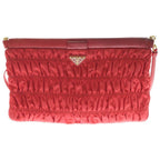 Prada Shoulder Bag Crossbody Red Nylon Leather Gold