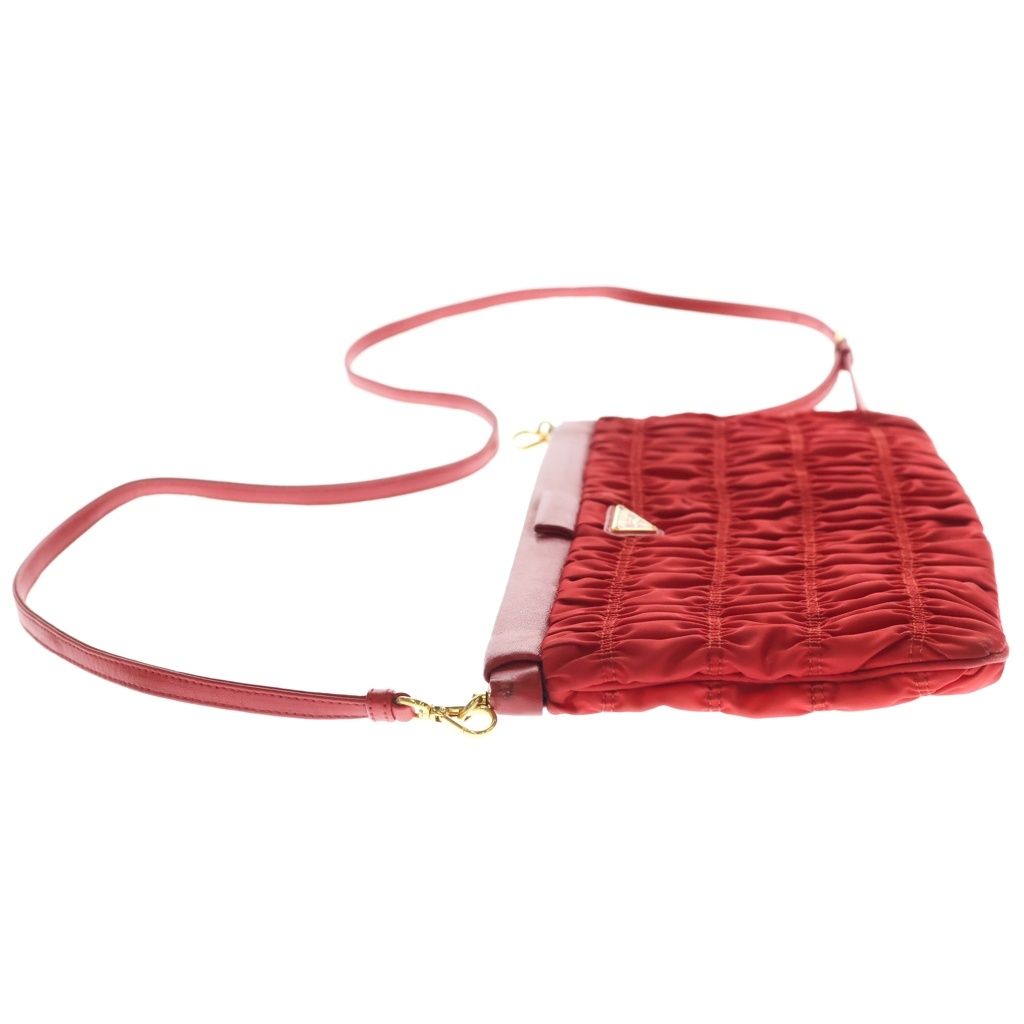 Prada Shoulder Bag Crossbody Red Nylon Leather Gold — view 3