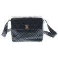 Chanel Quilted Shoulder Bag Black Caviar Leather Silver