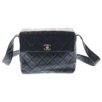 Chanel Quilted Shoulder Bag Black Caviar Leather Silver