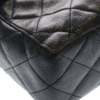 Chanel Quilted Shoulder Bag Black Caviar Leather Silver — view 7