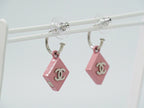 Chanel CC Logo Earrings Plastic Metal Pink Silver — view 8
