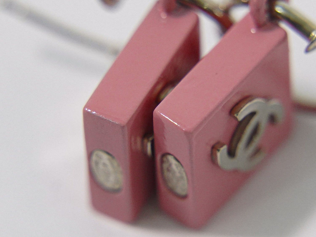 Chanel CC Logo Earrings Plastic Metal Pink Silver — view 3
