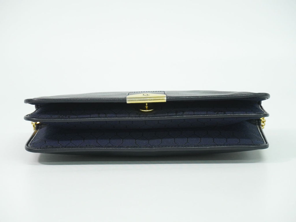 Dior Leather Chain Shoulder Bag Navy — view 3