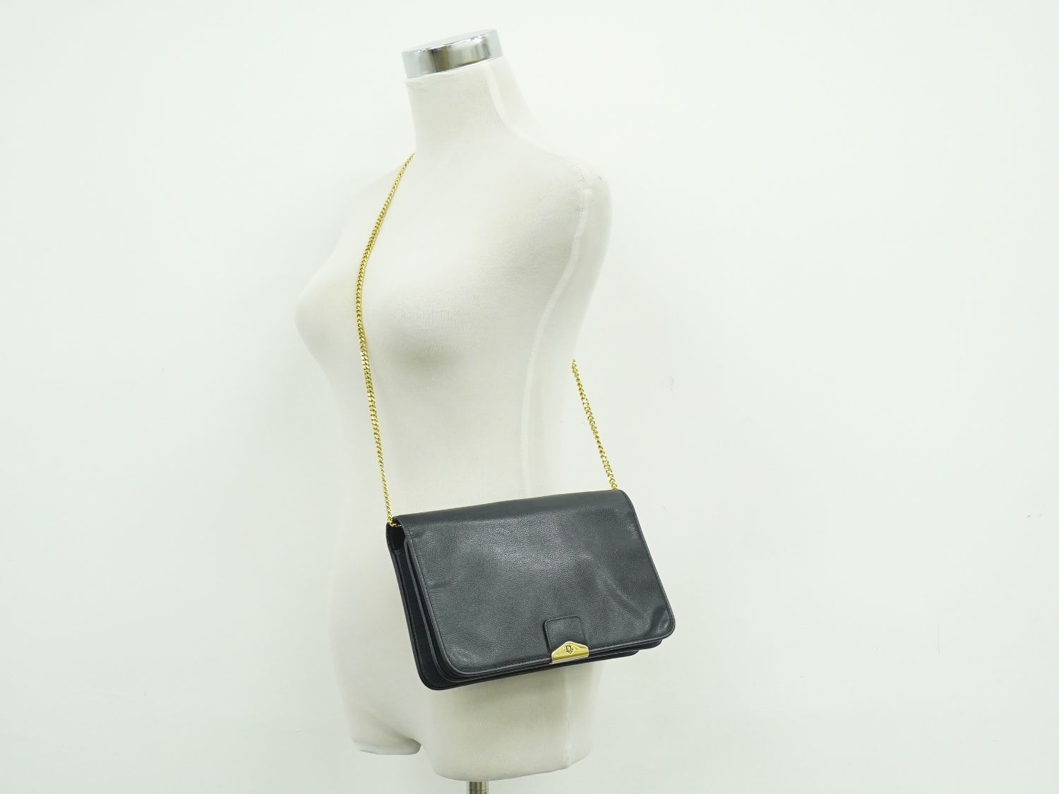Dior Leather Chain Shoulder Bag Navy — view 6