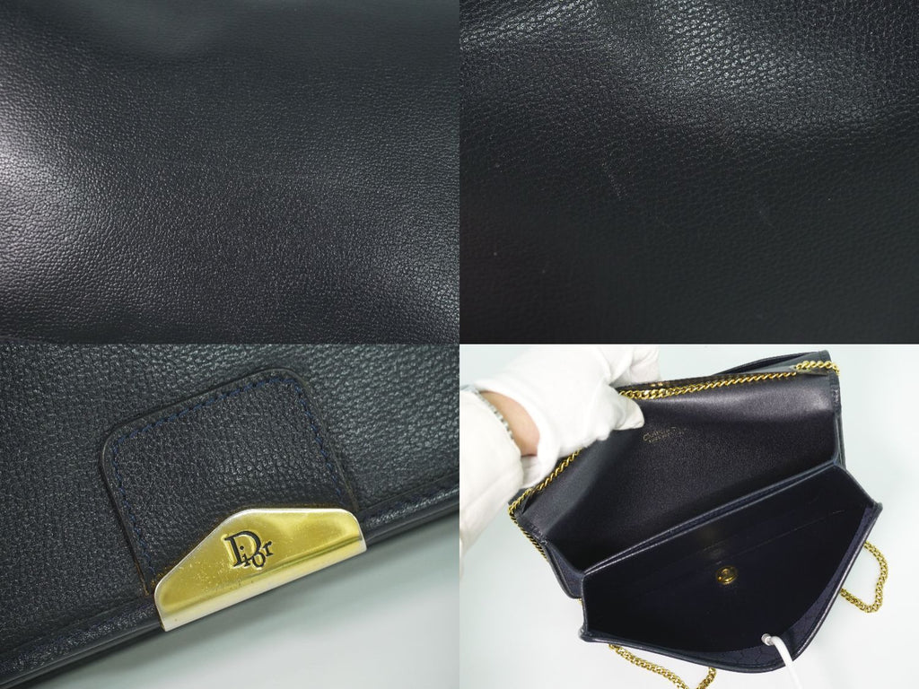 Dior Leather Chain Shoulder Bag Navy — view 8