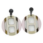 Hermes Equipe Buffalo Horn Earrings Metal Silver Multicolor