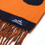 Hermes Scarf Love Story Orange Navy Cashmere Horse Jacquard Weave — view 5