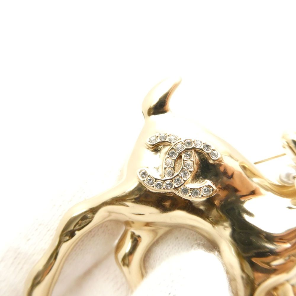 Chanel CC Logo Bambi Brooch Rhinestone Faux Pearl Costume — view 6