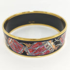 Hermes Enamel GM Bangle Plated Gold Black Multicolor Bracelet — view 3