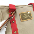Louis Vuitton Antigua Cabas MM Tote Bab Canvas Leather Beige Red — view 6