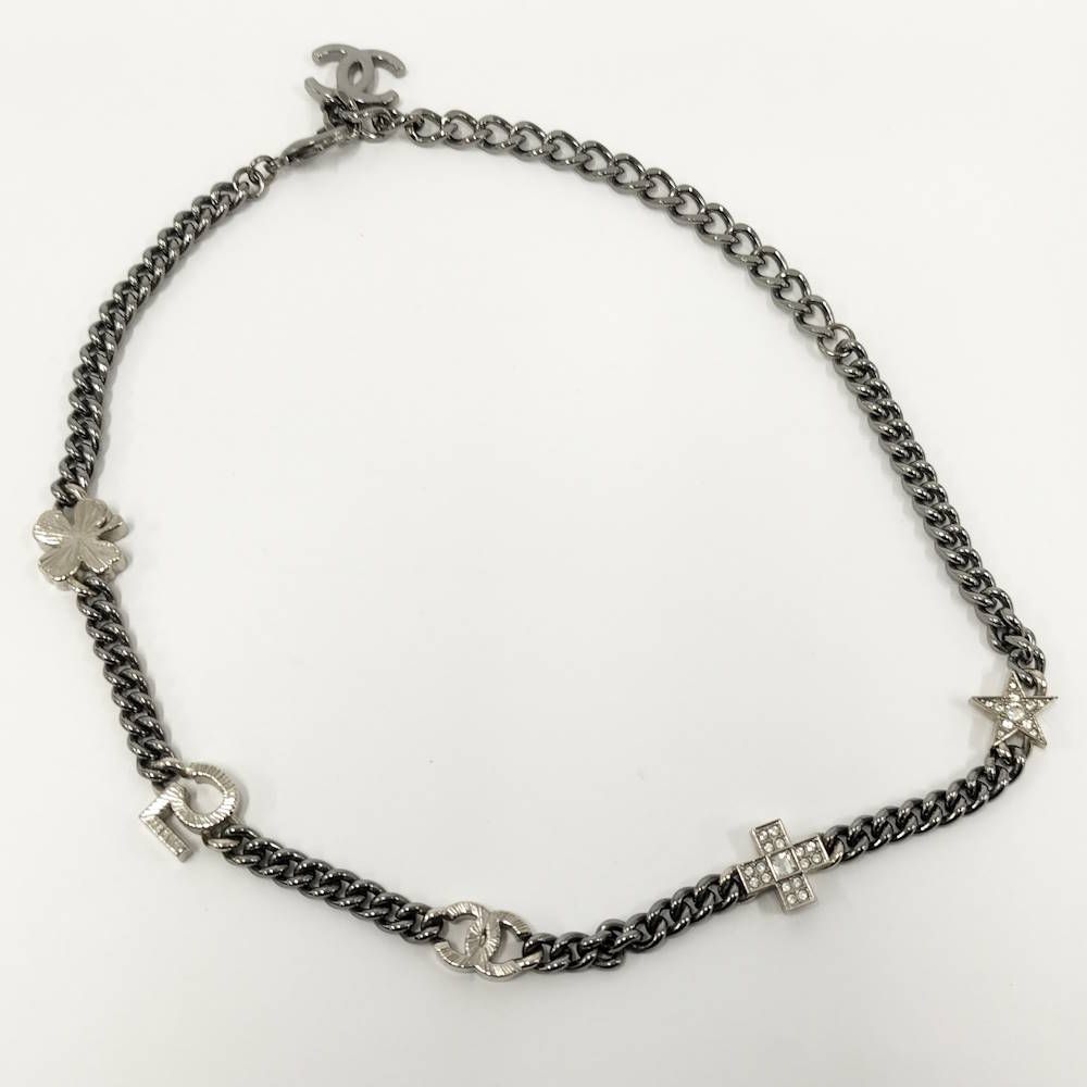 Chanel Necklace Coco Rhinestone CC Logo Plated Silver — view 2