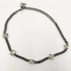 Chanel Necklace Coco Rhinestone CC Logo Plated Silver — view 2