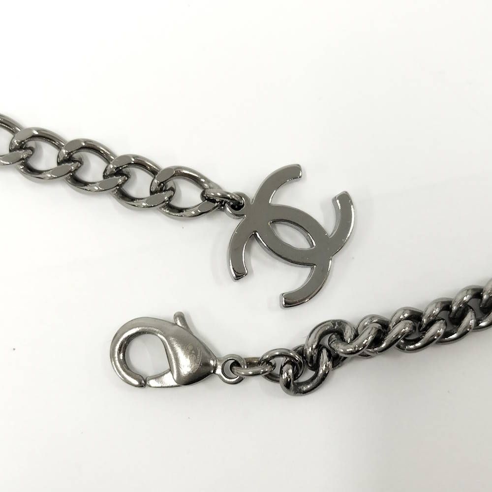 Chanel Necklace Coco Rhinestone CC Logo Plated Silver — view 6