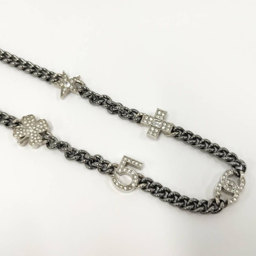 Chanel Necklace Coco Rhinestone CC Logo Plated Silver — view 4