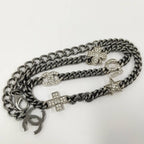 Chanel Necklace Coco Rhinestone CC Logo Plated Silver — view 3