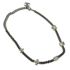 Chanel Necklace Coco Rhinestone CC Logo Plated Silver