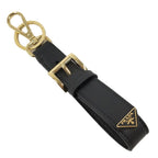 Prada Key Ring Triangle Logo Leather Black
