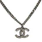 Chanel Necklace CC Logo Costume Pearl Rhinestone Silver Metal Plated