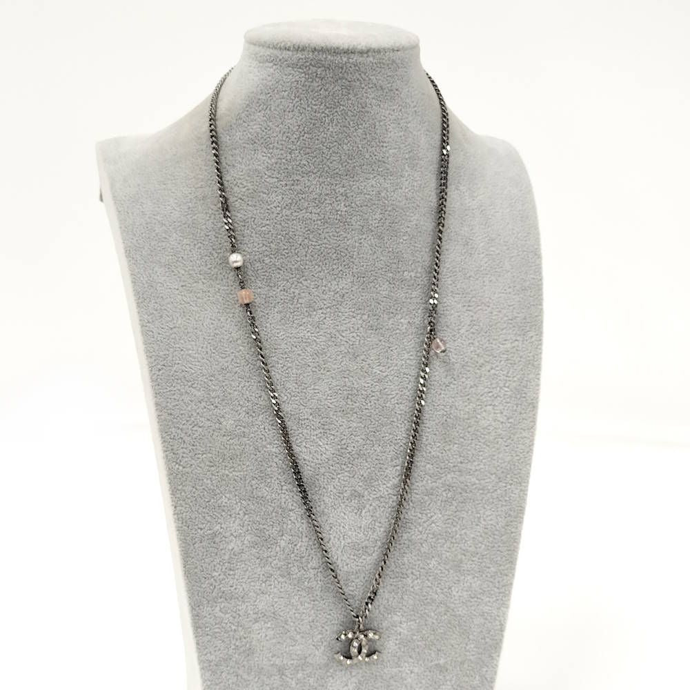 Chanel Necklace CC Logo Costume Pearl Rhinestone Silver Metal Plated — view 3