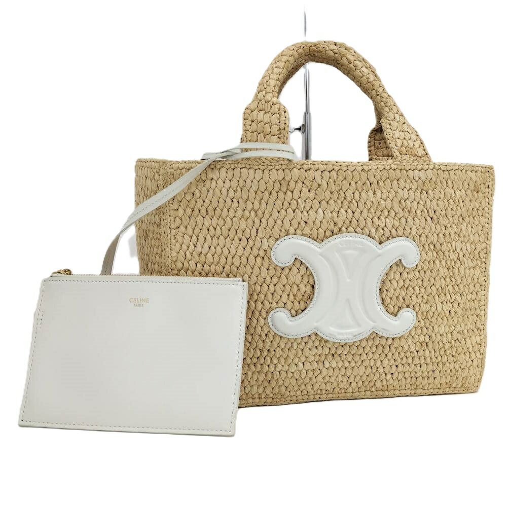Celine Small Cabas Thais Basket Bag Raffia Calfskin Beige