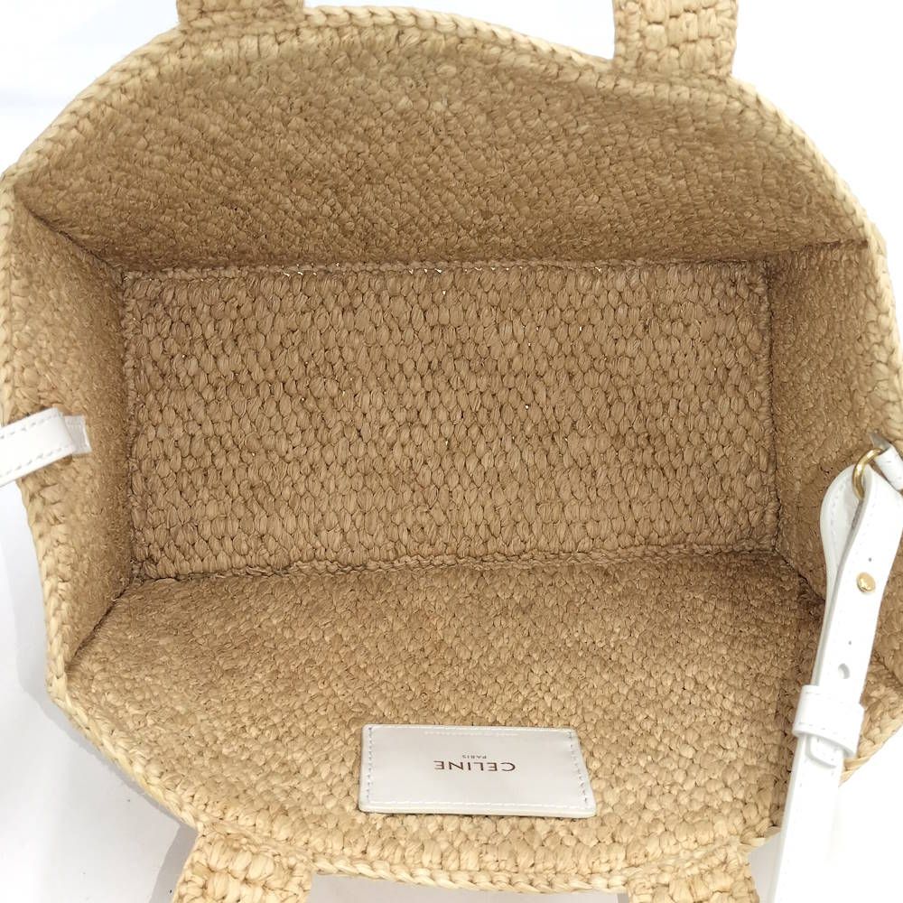 Celine Small Cabas Thais Basket Bag Raffia Calfskin Beige — view 9