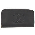 Chanel Zip Around Wallet CC Logo Leather Black