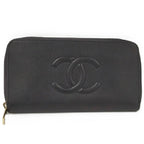 Chanel Zip Around Wallet CC Logo Leather Black
