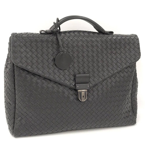 Bottega Veneta Business Bag Intrecciato Leather Black