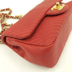 Chanel CC Logo Stitch Double Chain Shoulder Bag Leather Red — view 3