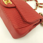 Chanel CC Logo Stitch Double Chain Shoulder Bag Leather Red — view 5