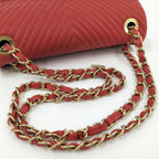 Chanel CC Logo Stitch Double Chain Shoulder Bag Leather Red — view 6