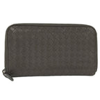 Bottega Veneta Zip Around Wallet Intrecciato Leather Dark Brown