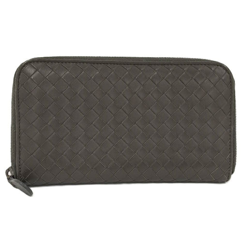 Bottega Veneta Zip Around Wallet Intrecciato Leather Dark Brown
