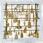 Hermes Carre 90 Pasementerie Silk White Light Blue Multicolor Scarf