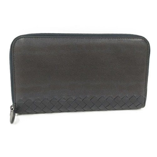 Bottega Veneta Wallet Intrecciato Shiny Karung Leather Black