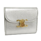 Celine Trifold Wallet Leather Silver