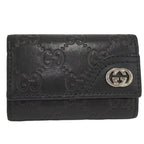 Gucci 6 Key Case Guccissima Interlocking GG Pattern Leather Black Key Holder