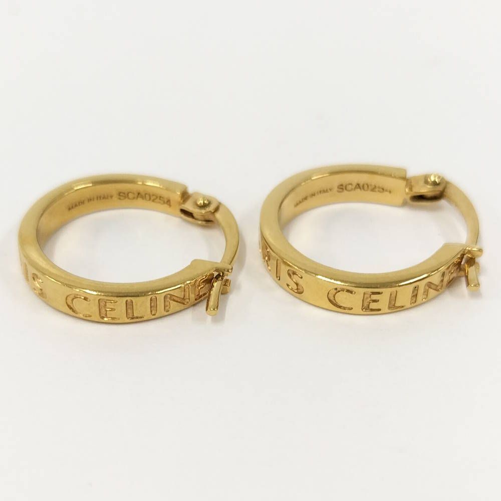 Celine Earrings Hoop Logo Plated Gold — view 4