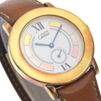 Cartier Mastrond 925 Sterling Silver Leather Gold Quartz Analog Display White — view 3