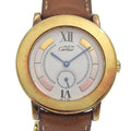 Cartier Mastrond 925 Sterling Silver Leather Gold Quartz Analog Display White