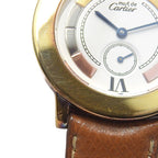 Cartier Mastrond 925 Sterling Silver Leather Gold Quartz Analog Display White — view 7