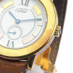 Cartier Mastrond 925 Sterling Silver Leather Gold Quartz Analog Display White — view 8