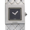 Chanel Quilted Stainless Steel Silver Quartz Analog Display Black Dial Watch