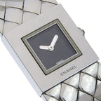 Chanel Quilted Stainless Steel Silver Quartz Analog Display Black Dial Watch — view 2