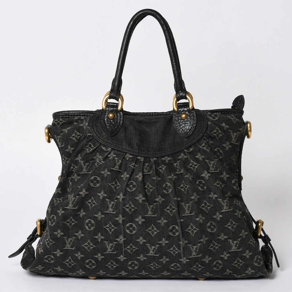 Louis Vuitton Handbag Monogram Denim Neo Cabby GM Black Leather Gold