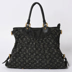 Louis Vuitton Handbag Monogram Denim Neo Cabby GM Black Leather Gold