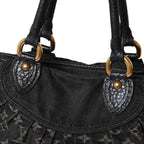 Louis Vuitton Handbag Monogram Denim Neo Cabby GM Black Leather Gold — view 6